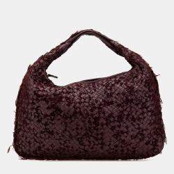 Bottega Veneta Red Medium Nappa Velours Intrecciato Fuzzy Veneta Hobo