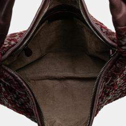 Bottega Veneta Red Medium Nappa Velours Intrecciato Fuzzy Veneta Hobo