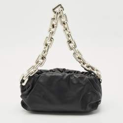 Pre Owned Bottega Veneta Black Leather The Chain Pouch Bag