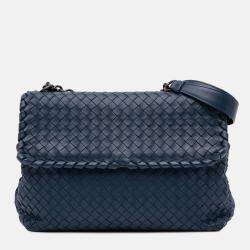 Bottega Veneta Navy Blue Medium Nappa Intrecciato Olimpia Shoulder Bag