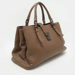 Pre Owned Bottega Veneta Beige Intrecciato Leather Medium Roma Tote