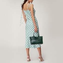 مملوكة مسبقًا Bottega Veneta Dark Green Intreccio Leather Small Arco Tote