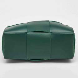 مملوكة مسبقًا Bottega Veneta Dark Green Intreccio Leather Small Arco Tote