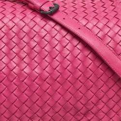 Pre Owned Bottega Veneta Pink Intrecciato Leather Flap Drawstring Crossbody Bag