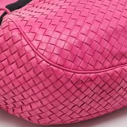 Pre Owned Bottega Veneta Pink Intrecciato Leather Flap Drawstring Crossbody Bag