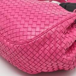 Pre Owned Bottega Veneta Pink Intrecciato Leather Flap Drawstring Crossbody Bag