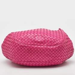 Pre Owned Bottega Veneta Pink Intrecciato Leather Flap Drawstring Crossbody Bag