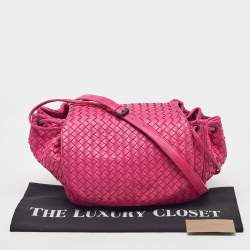 Pre Owned Bottega Veneta Pink Intrecciato Leather Flap Drawstring Crossbody Bag