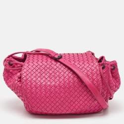 Bottega Veneta Pink Intrecciato Leather Flap Drawstring Crossbody Bag