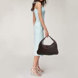 Pre Owned Bottega Veneta Dark Brown Intrecciato Leather Large Veneta Hobo