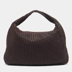 Pre Owned Bottega Veneta Dark Brown Intrecciato Leather Large Veneta Hobo