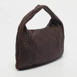 Pre Owned Bottega Veneta Dark Brown Intrecciato Leather Large Veneta Hobo