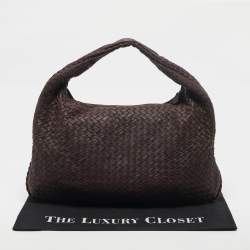Pre Owned Bottega Veneta Dark Brown Intrecciato Leather Large Veneta Hobo