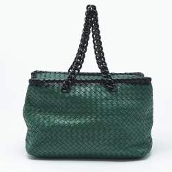 Pre Owned Bottega Veneta Green/Black Intrecciato Leather and  Karung Chain Tote
