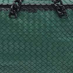 Pre Owned Bottega Veneta Green/Black Intrecciato Leather and  Karung Chain Tote