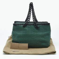 Pre Owned Bottega Veneta Green/Black Intrecciato Leather and  Karung Chain Tote