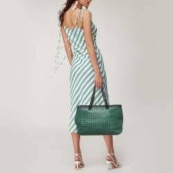 Pre Owned Bottega Veneta Green/Black Intrecciato Leather and  Karung Chain Tote