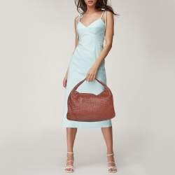 Pre Owned حقيبة هوبو بوتيغا فينيتا إنتريتشياتو جلد أحمر آجري مدرجة