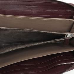 Pre Owned Bottega Veneta Burgundy Intrecciato Leather Zip Around Continental Wallet