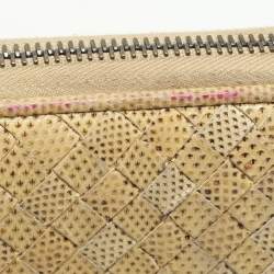 Pre Owned Bottega Veneta Lemon Washed Intrecciato Karung Leather Zip Around Wallet