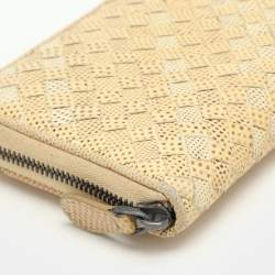 Pre Owned Bottega Veneta Lemon Washed Intrecciato Karung Leather Zip Around Wallet