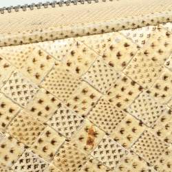 Pre Owned Bottega Veneta Lemon Washed Intrecciato Karung Leather Zip Around Wallet