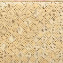 Pre Owned Bottega Veneta Lemon Washed Intrecciato Karung Leather Zip Around Wallet