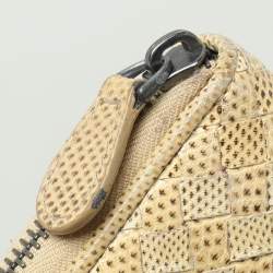 Pre Owned Bottega Veneta Lemon Washed Intrecciato Karung Leather Zip Around Wallet