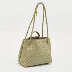 مملوكة مسبقًا حقيبة يد بوتيغا فينيتا أنديامو جلد إنتريتشياتو أخضر زيتوني صغيرة