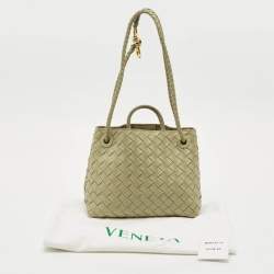 مملوكة مسبقًا حقيبة يد بوتيغا فينيتا أنديامو جلد إنتريتشياتو أخضر زيتوني صغيرة