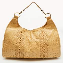 Pre Owned Bottega Veneta Tan Ostrich Oversized Hobo