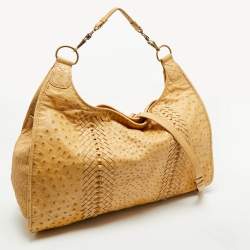 Pre Owned Bottega Veneta Tan Ostrich Oversized Hobo