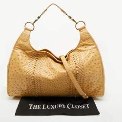 Pre Owned Bottega Veneta Tan Ostrich Oversized Hobo