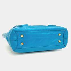 Pre Owned Bottega Veneta Blue Leather Arco Small