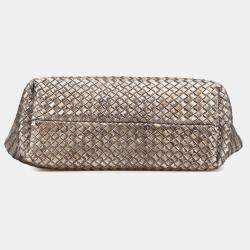 Pre Owned Bottega Veneta Gold Medium Lambskin Intreccio Cabat Tote