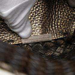 Pre Owned Bottega Veneta Gold Medium Lambskin Intreccio Cabat Tote