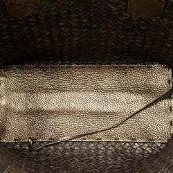 Pre Owned Bottega Veneta Gold Medium Lambskin Intreccio Cabat Tote