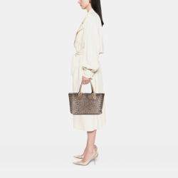 Pre Owned Bottega Veneta Gold Medium Lambskin Intreccio Cabat Tote