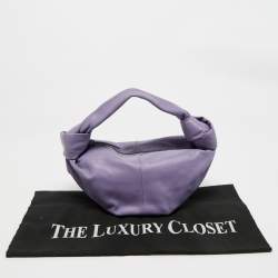 Pre Owned Bottega Veneta Purple Leather Mini Double Knot Clutch Bag
