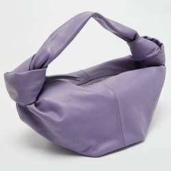 Pre Owned Bottega Veneta Purple Leather Mini Double Knot Clutch Bag