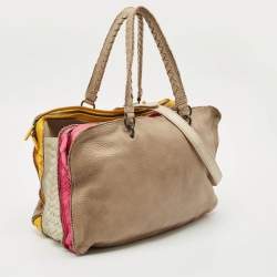 Pre Owned Bottega Veneta Multicolor Pebbled Leather Double Zip Satchel