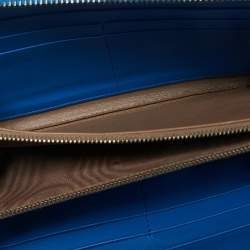 Pre Owned Bottega Veneta Blue Intrecciato Leather Zip Around Wallet