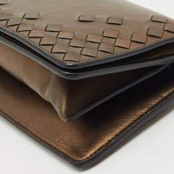 Pre Owned Bottega Veneta Bronze Intrecciato Leather Chain Clutch
