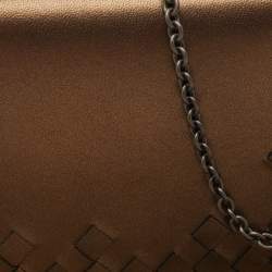 Pre Owned Bottega Veneta Bronze Intrecciato Leather Chain Clutch