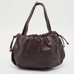Pre Owned Bottega Veneta Dark Purple Leather Medium Bulb Shoulder Bag