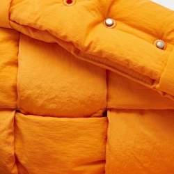 Pre Owned Bottega Veneta Orange Intreccio Nylon Medium Padded Tech Cassette Bag