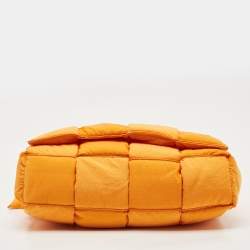 Pre Owned Bottega Veneta Orange Intreccio Nylon Medium Padded Tech Cassette Bag
