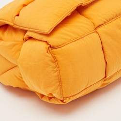 Pre Owned Bottega Veneta Orange Intreccio Nylon Medium Padded Tech Cassette Bag
