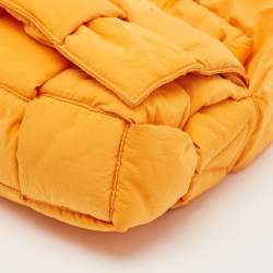 Pre Owned Bottega Veneta Orange Intreccio Nylon Medium Padded Tech Cassette Bag