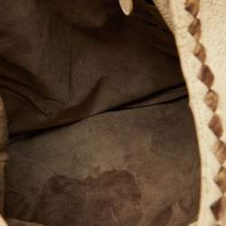 Pre Owned حقيبة بوتيغا فينيتا هوو عادية مثقبة جلدية بيضاء/بنية